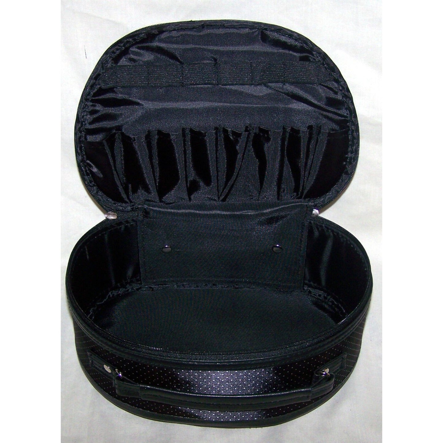 Cosmetic Case Black 10" by 7" Zip Front Handle Top Water Proof 8 Pocket Lipstick