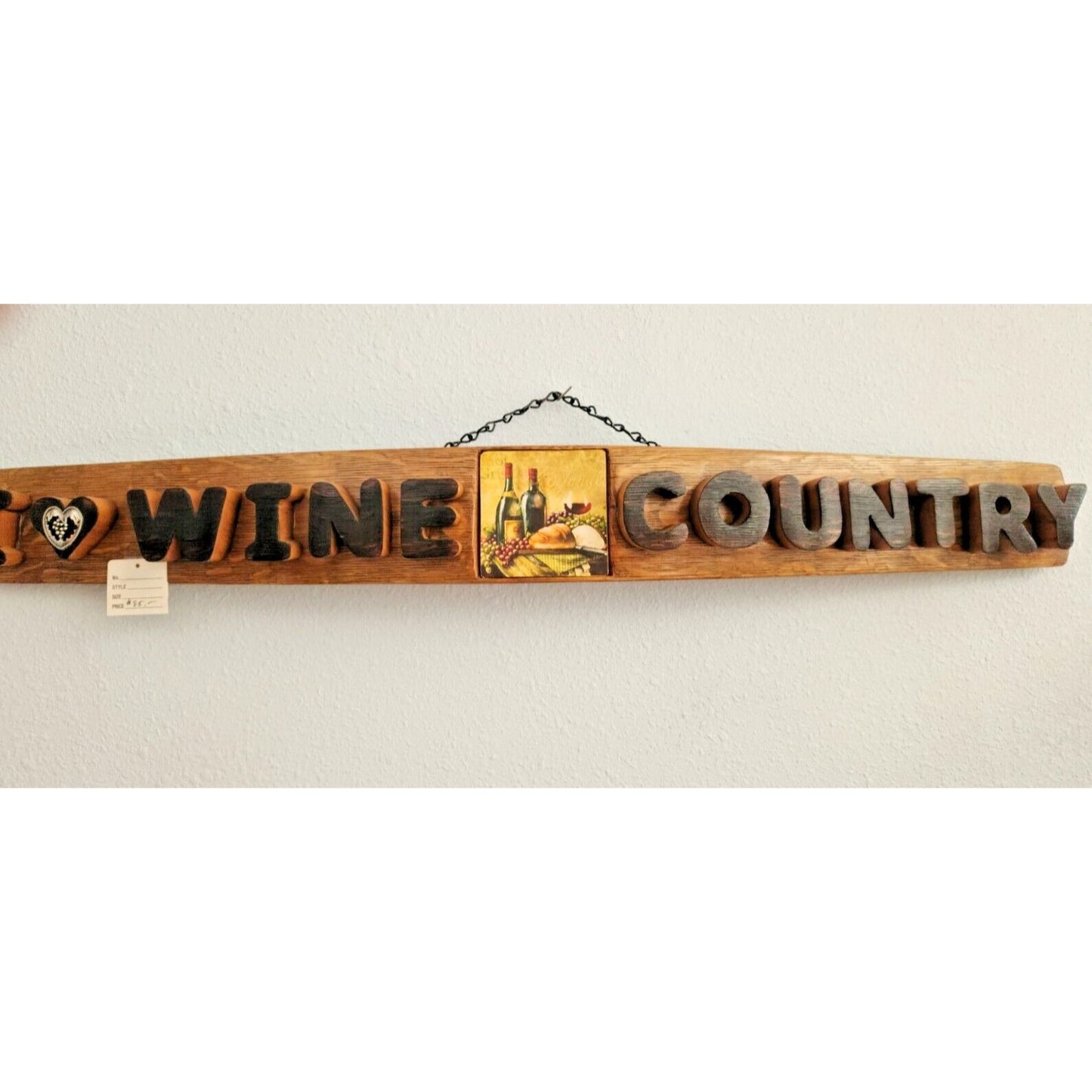 Wood Sign Wine Stave says "I  Love Wine Country", Letters Heart Cut from Stave