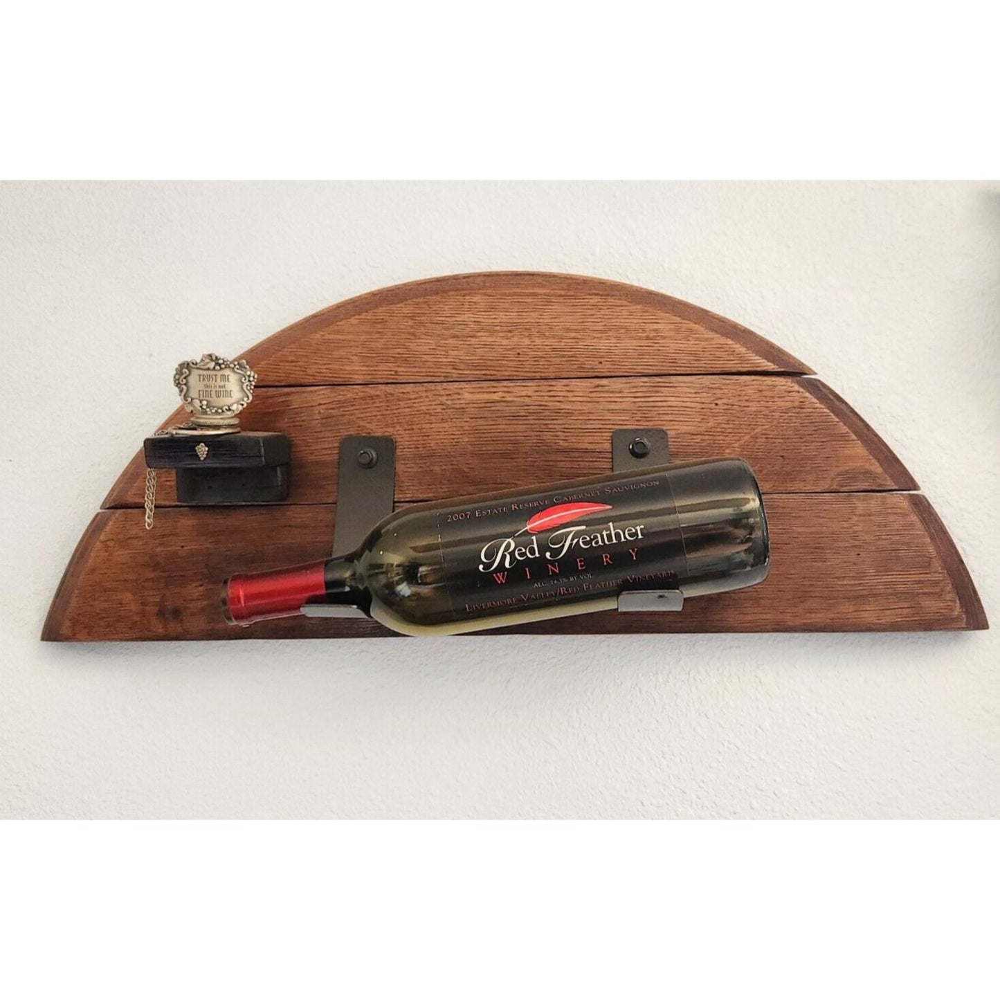 Wood Wine Bottle Holder 1 Bottle 1 Bottle Stopper Made from Wine Barrel and Ring