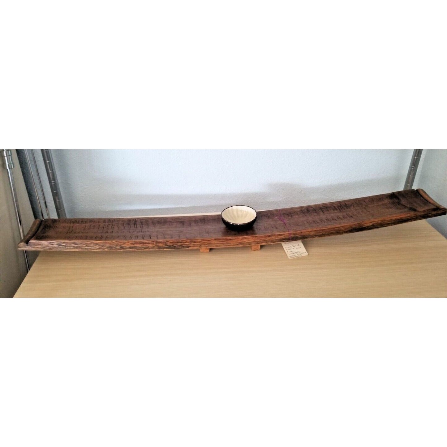 Wine Stave Sushi Tray  with Brown Dipping Bowl Stave Feet 35 " x  3 1/2 " x 2"