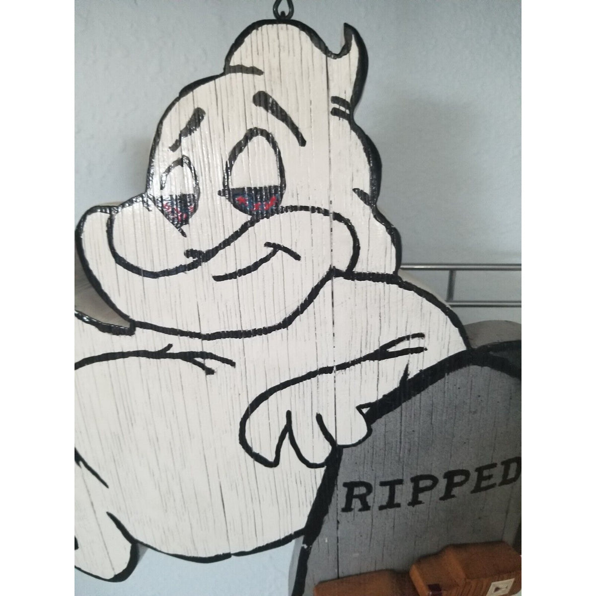Wood Sign Halloween Ripped Wine Bottle Ghost Red Wine Glass Stave Hanging