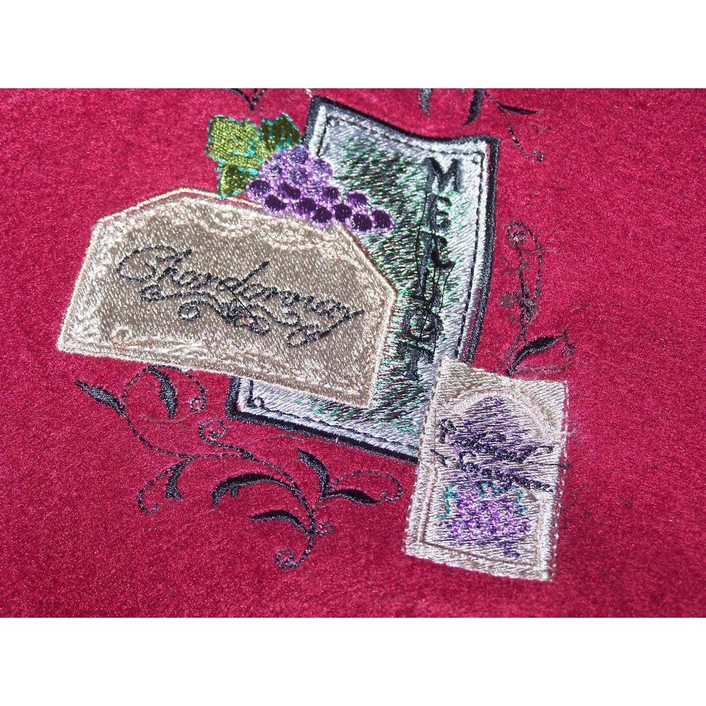 Embroidered Blanket Red  48" x 66" Fleece Wine Bottles Signs 4 Corners