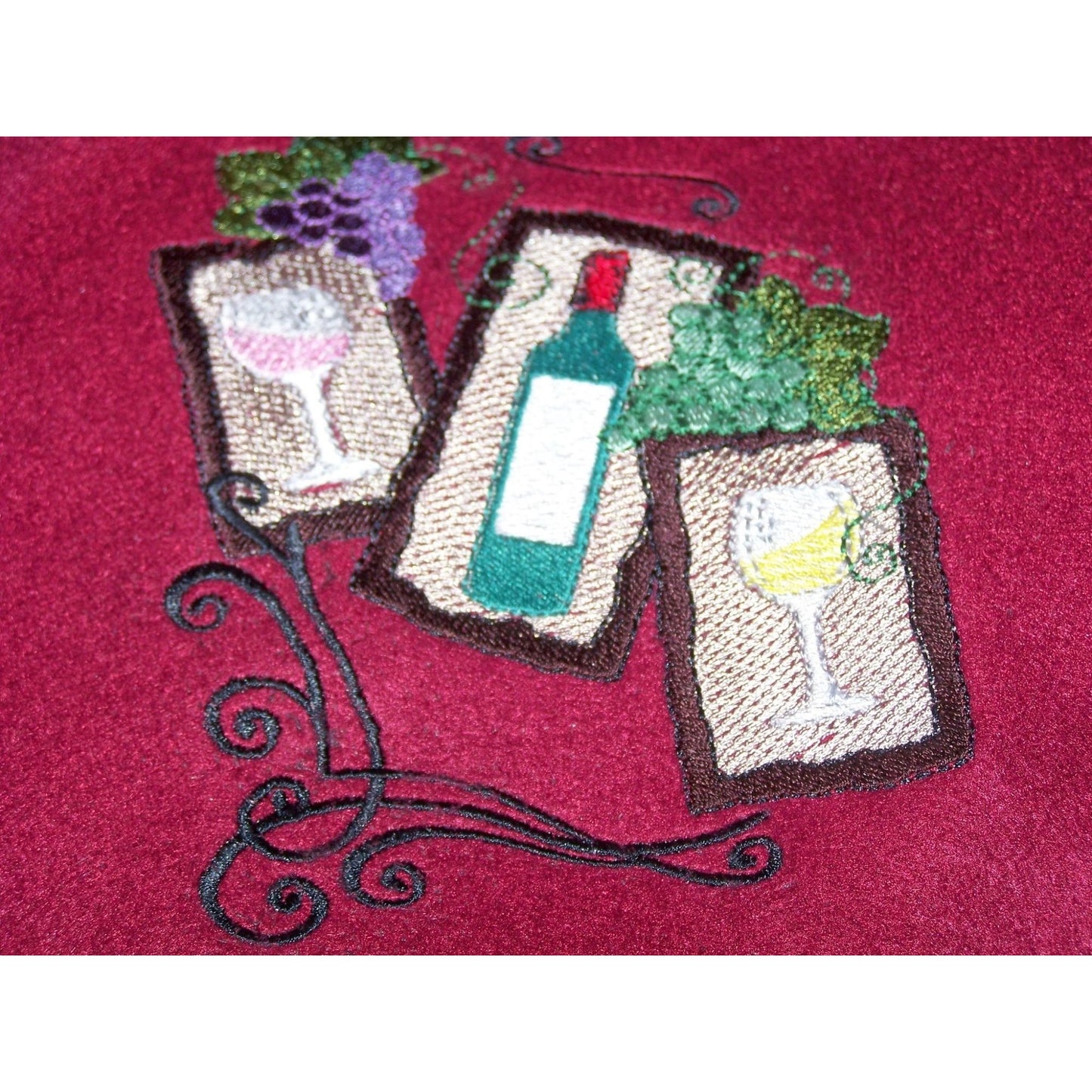 Embroidered Blanket Red  48" x 66" Fleece Wine Bottles Signs 4 Corners
