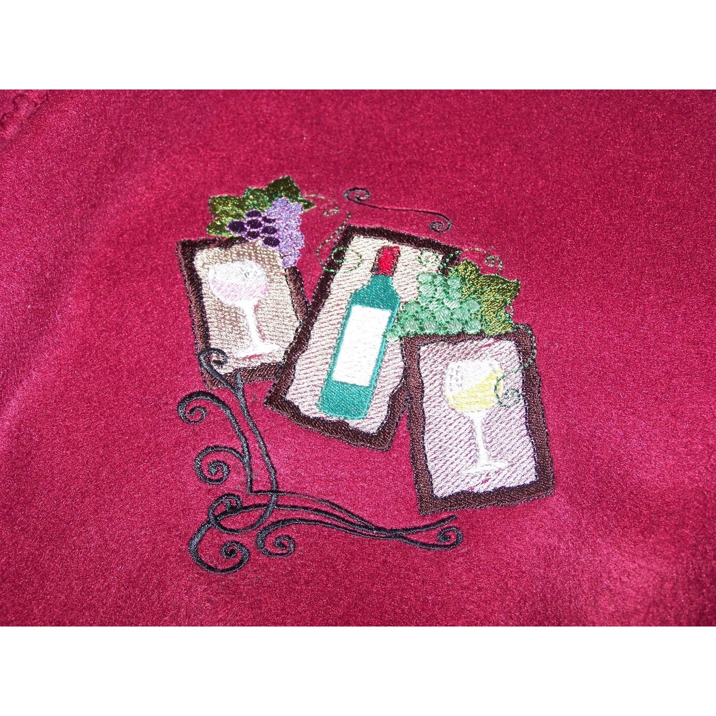 Embroidered Blanket Red  48" x 66" Fleece Wine Bottles Signs 4 Corners