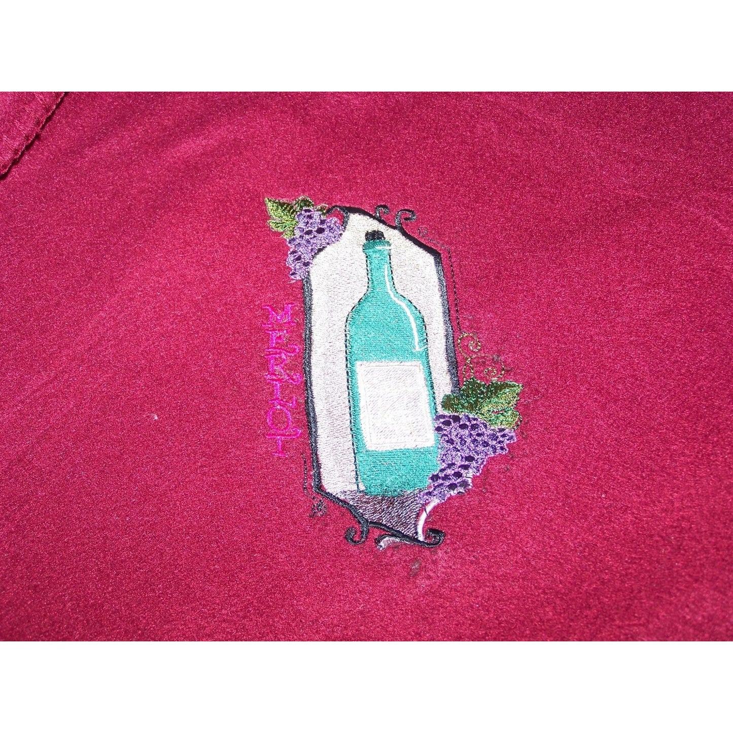 Embroidered Blanket Red  48" x 66" Fleece Wine Bottles Signs 4 Corners