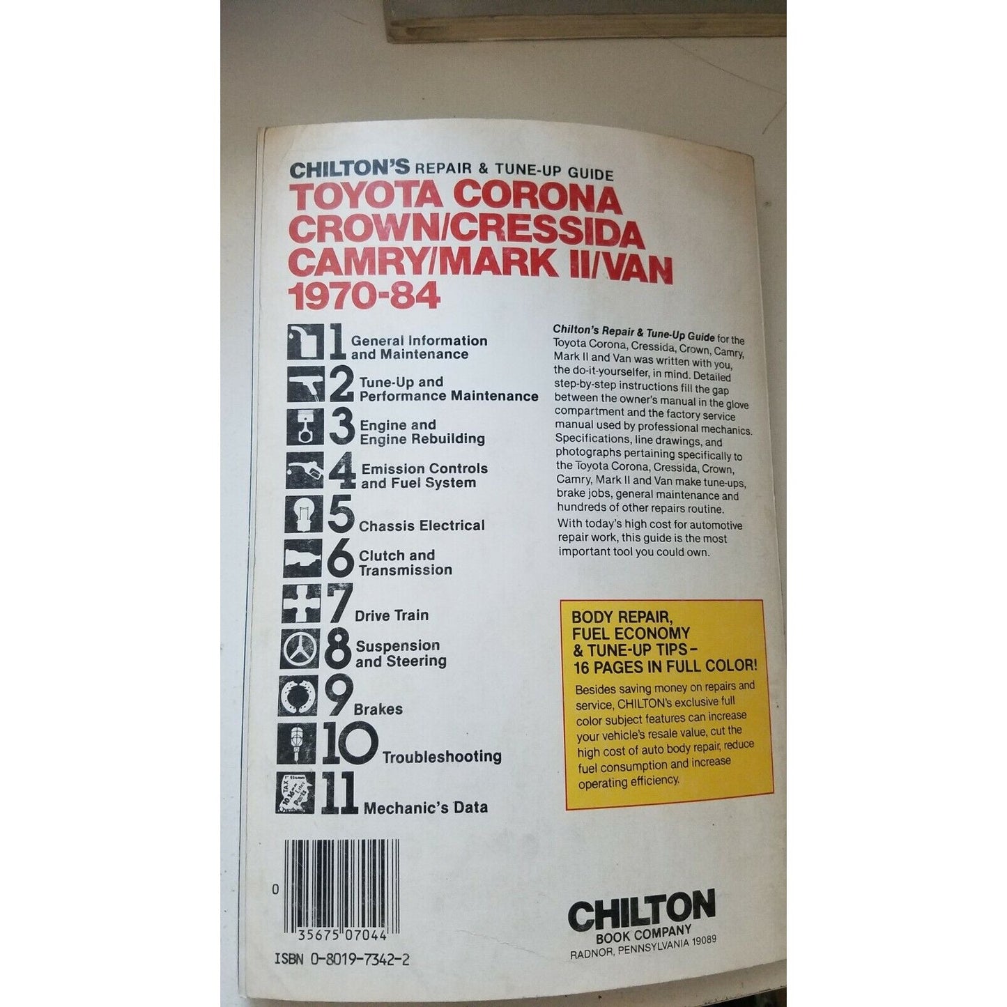 Book Chilton's Toyota Corona Crown Camry Cressida Mark II Van Repair & Tune-Up