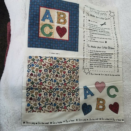 Craft Kit Small Quilt or Pillow  ABC By a Bear On a Peg On the Wall Directions