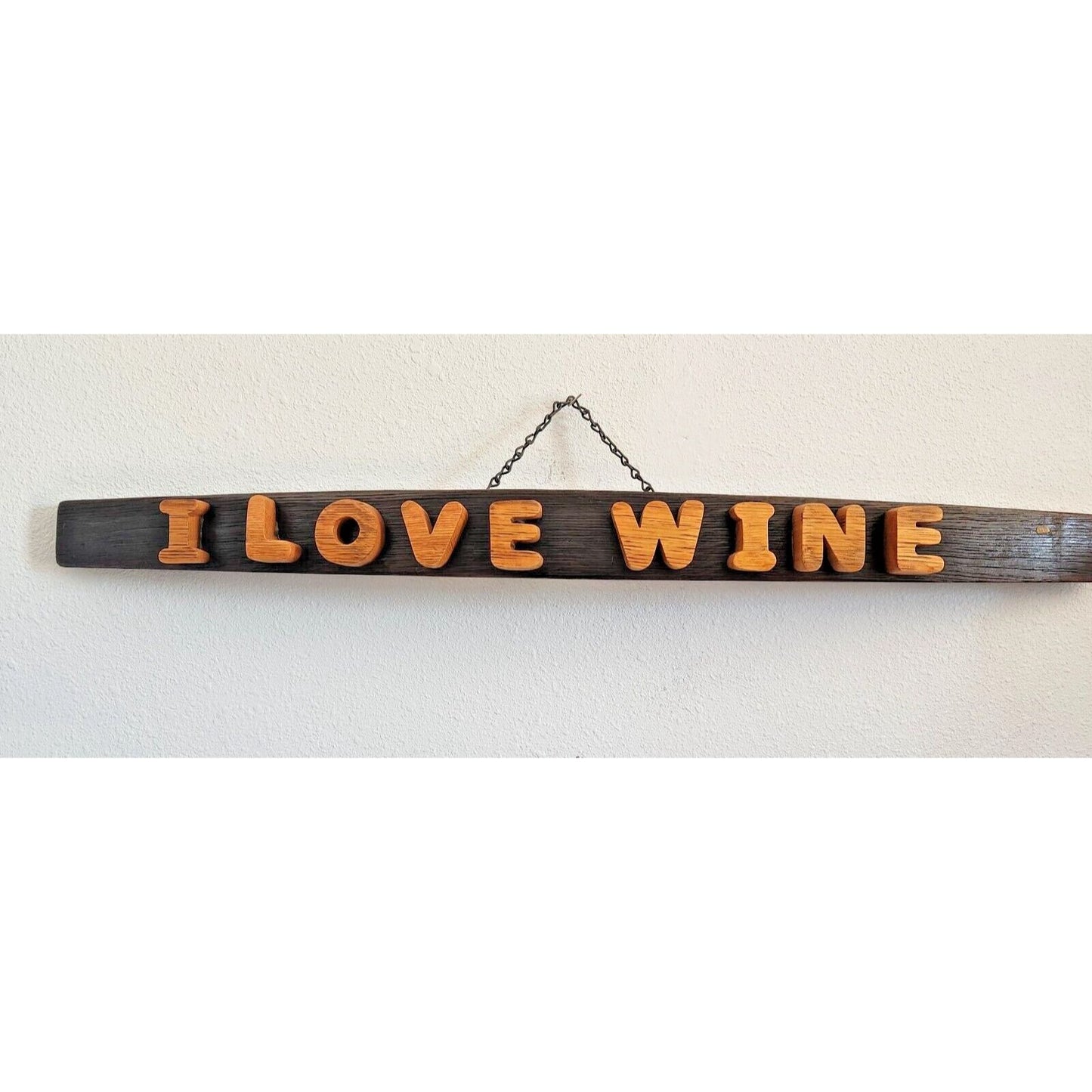 Wood Sign Wine Stave says "I Love Wine "  Letters Cut from Wine Stave Toasted