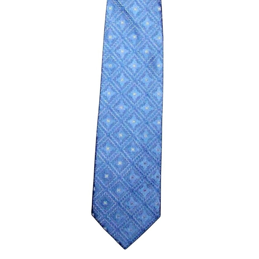 Tie Men's 100 % Silk  Neck Tie Hand Made Courage Blue Geometric Shapes in White
