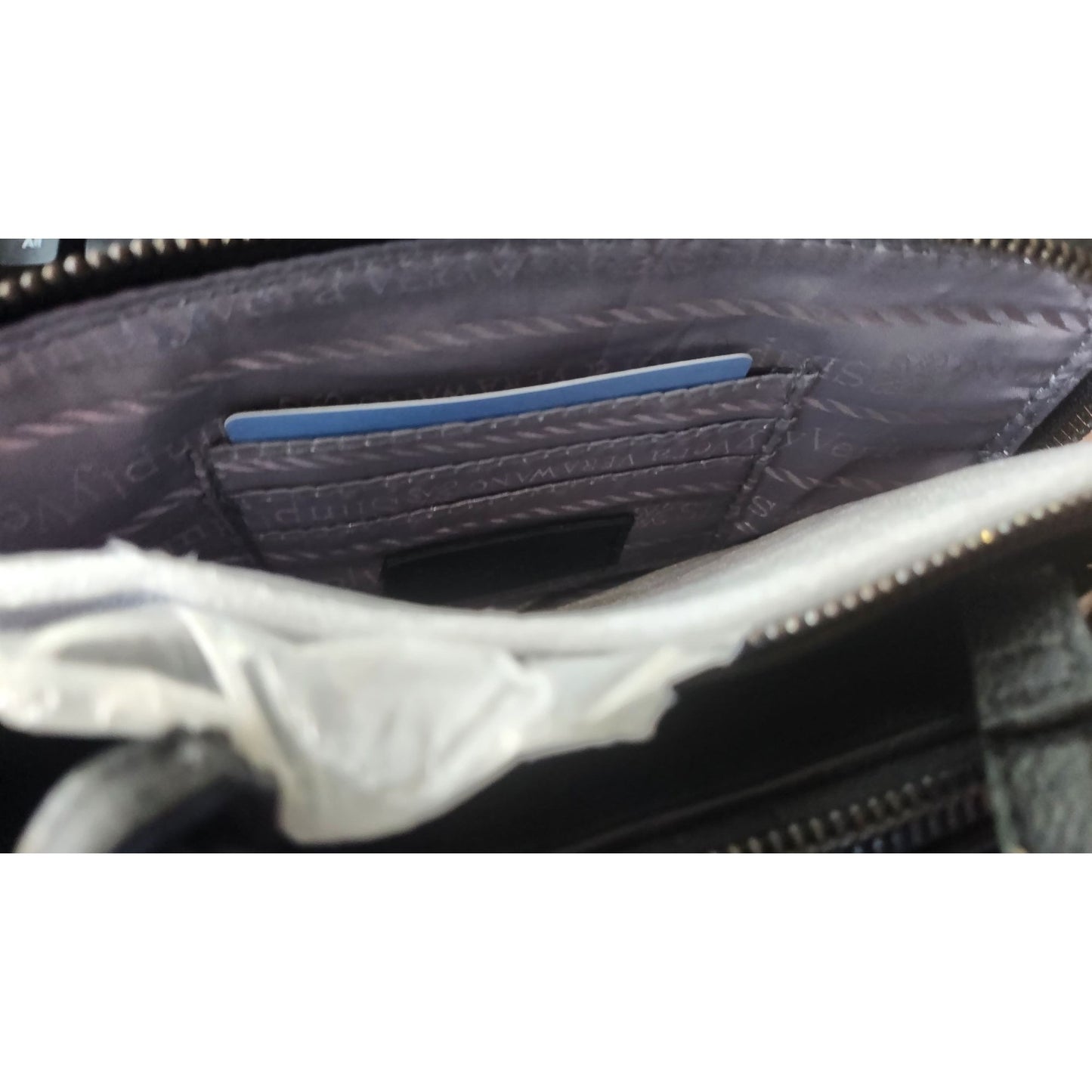 Purse Bag Black Grey Red  Zip Top Inside Zip Pocket  10 " x 4" x 4 1/2"  20" Handle Green Lining
