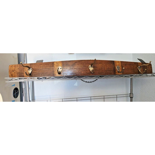 Wood Coat Rack 5 Hooks Made from Wine Barrel Stave 33 1/2 " x 3 "  x 1 "