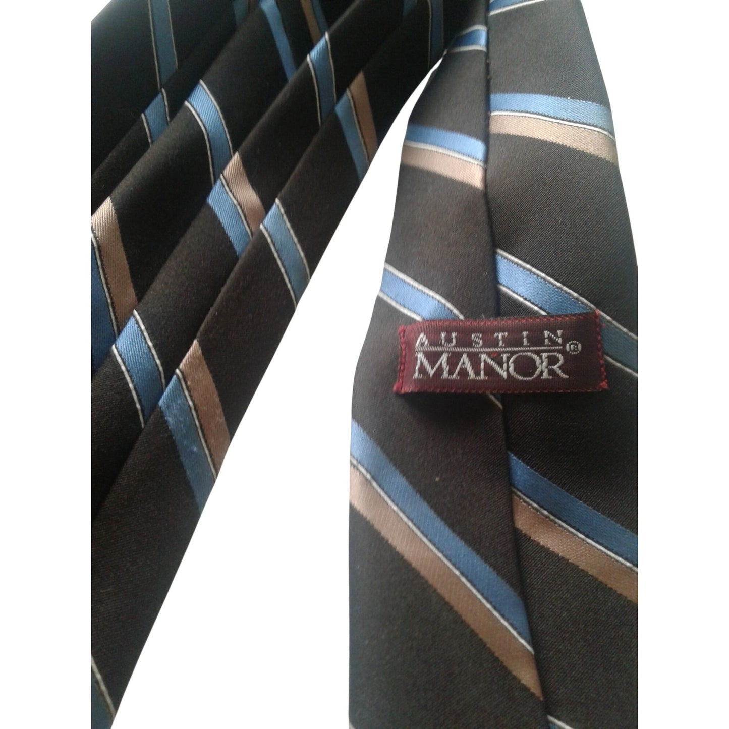 Tie  Austin Manor # 111 Brown Blue Black  3" x 56"  Polyester Silk