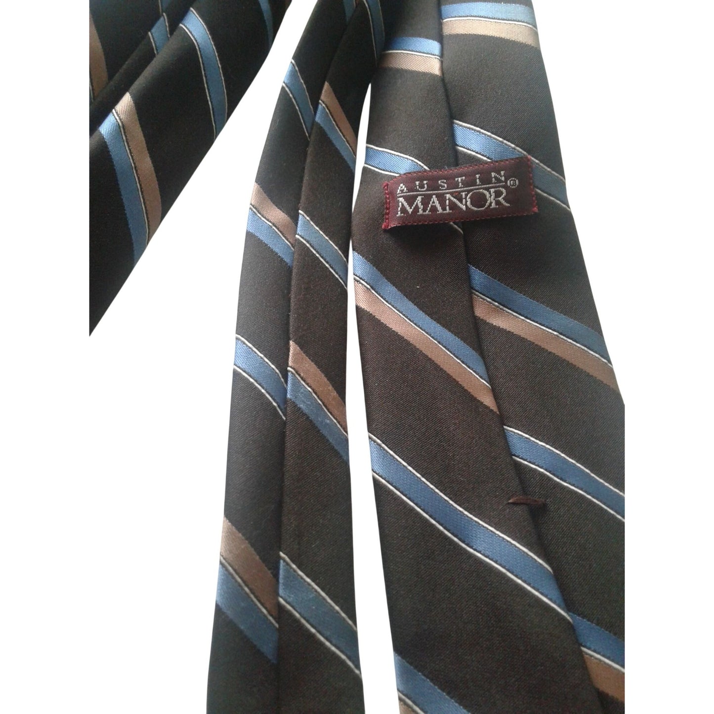 Tie  Austin Manor # 111 Brown Blue Black  3" x 56"  Polyester Silk
