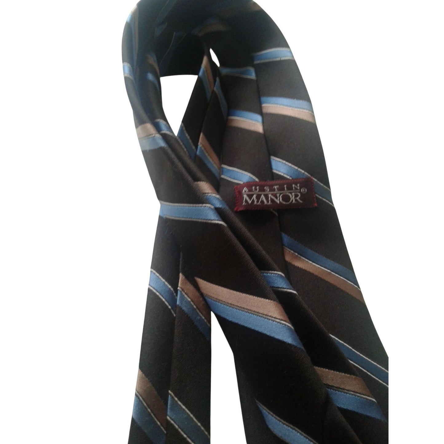Tie  Austin Manor # 111 Brown Blue Black  3" x 56"  Polyester Silk