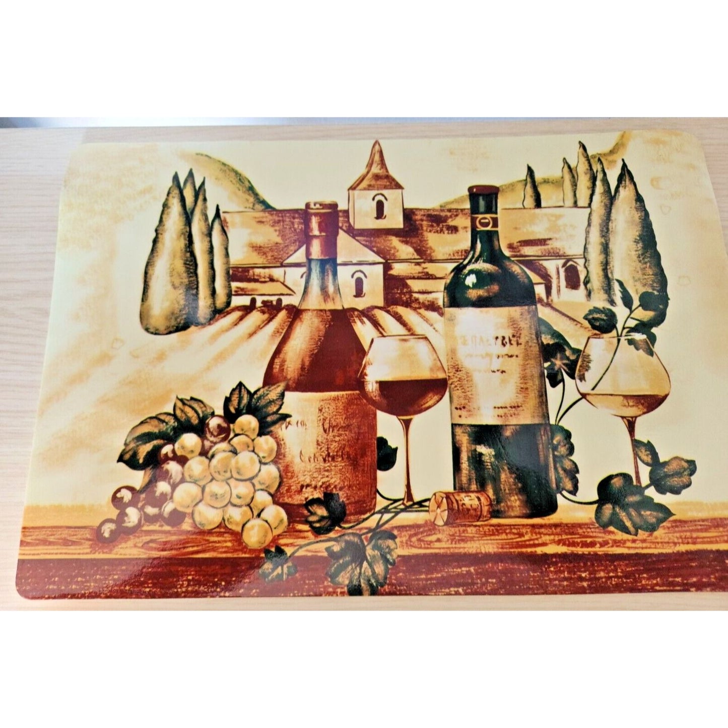 Home Store Vinyl Placemat Set of 4 Vineyard Wine Bottles Softback Size 18" x 12"