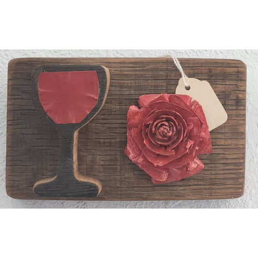 Wine Barrel Wood Sign Wine Glass Red Rose Dark Wine Stave Toasted Hanger