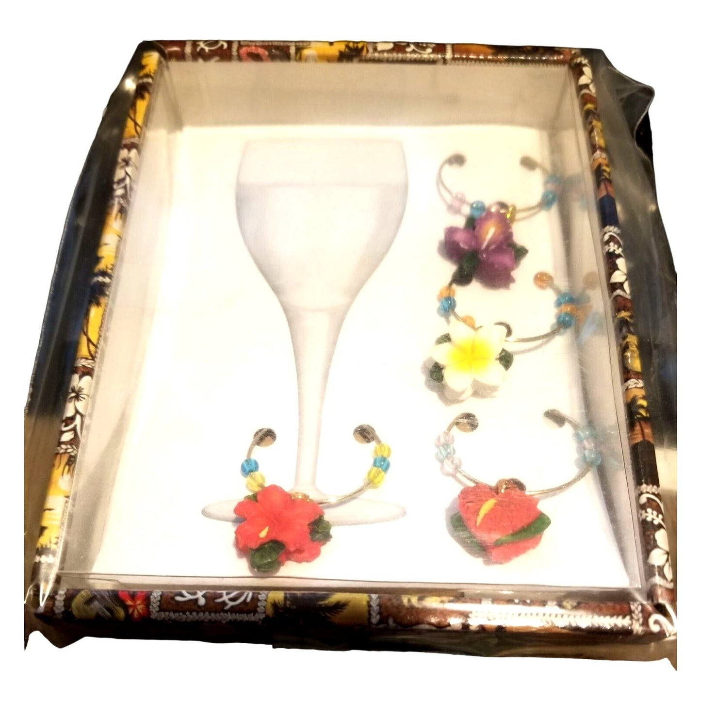 KC Hawaii 4 Wine Charms Flowers Wine Markers