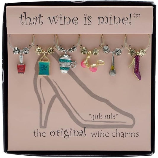 That Wine is Mine Wine Charms Girls Rule 6-Piece Markers Charms Tags Glasses Wine Charm