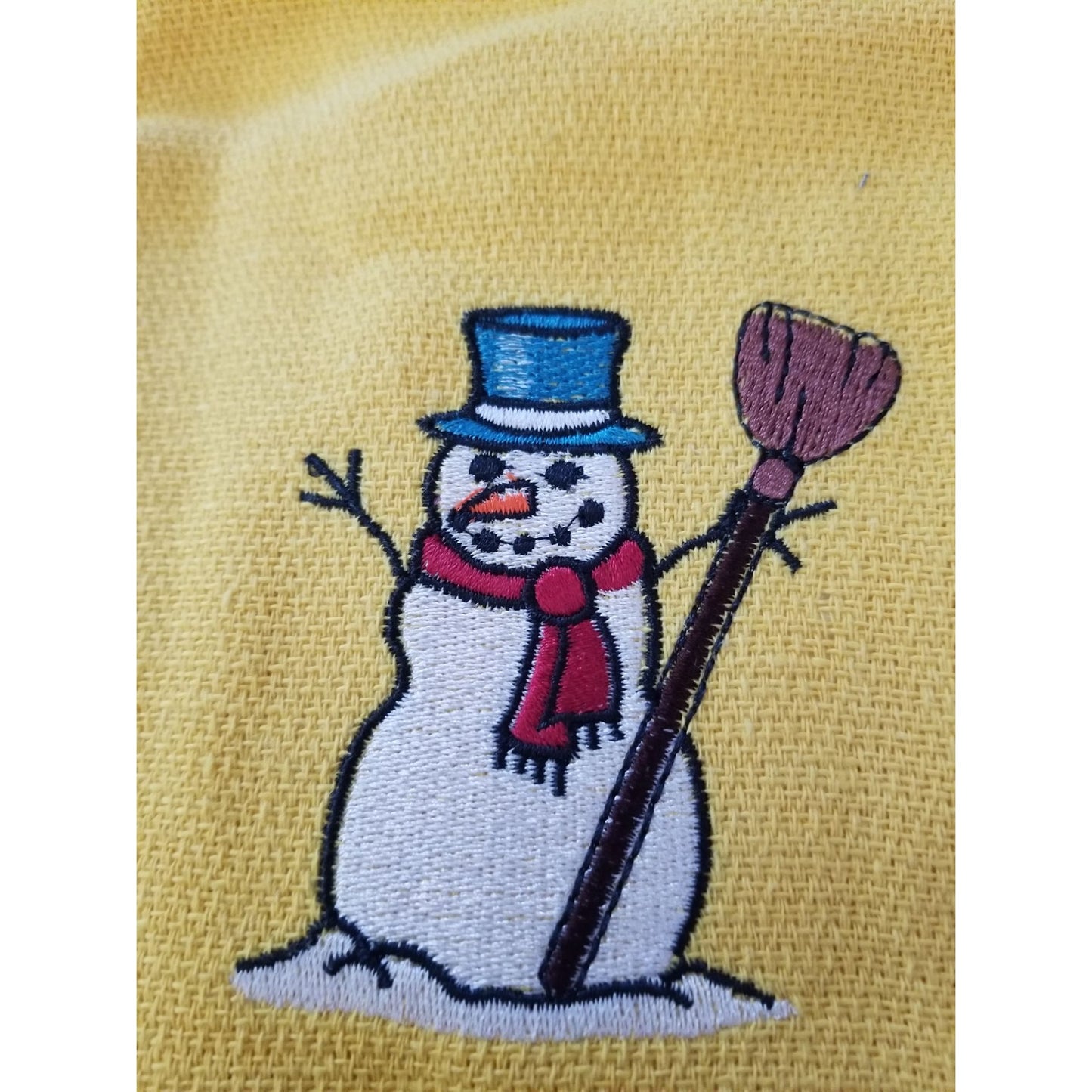Kitchen Towel Embroidered 100%  Set 3 Cotton 2 Yellow 1 White  Holiday Santa Snowman  15 x 21