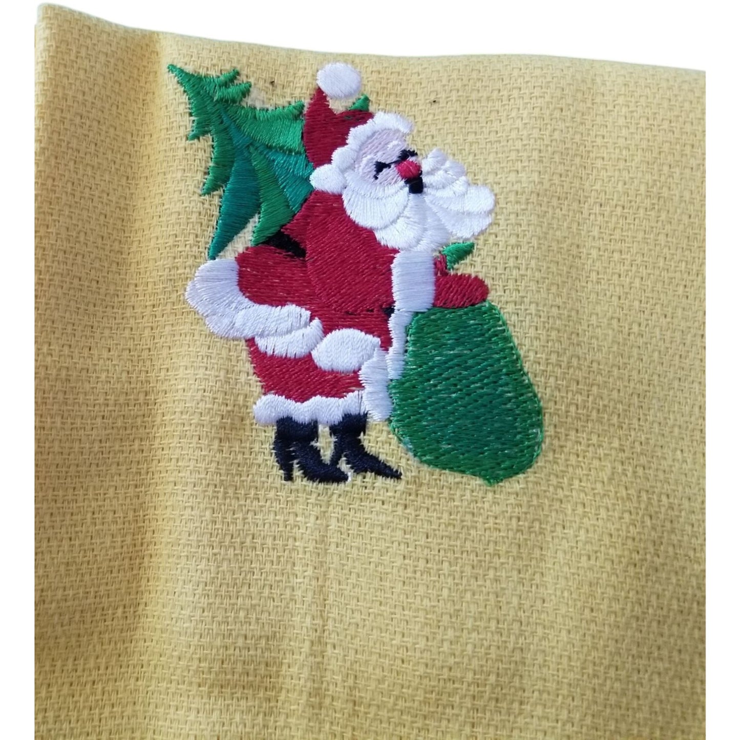 Kitchen Towel Embroidered 100%  Set 3 Cotton 2 Yellow 1 White  Holiday Santa Snowman  15 x 21