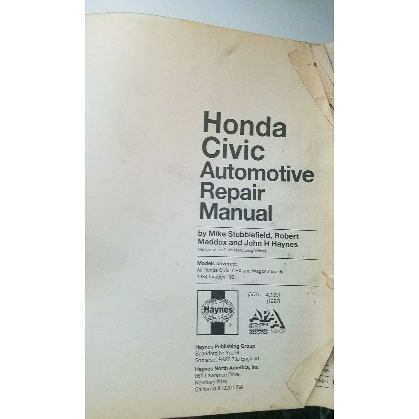 Book 1984 thru 1991  Haynes Honda Civic All Models Teardown Rebuild Repair Manual