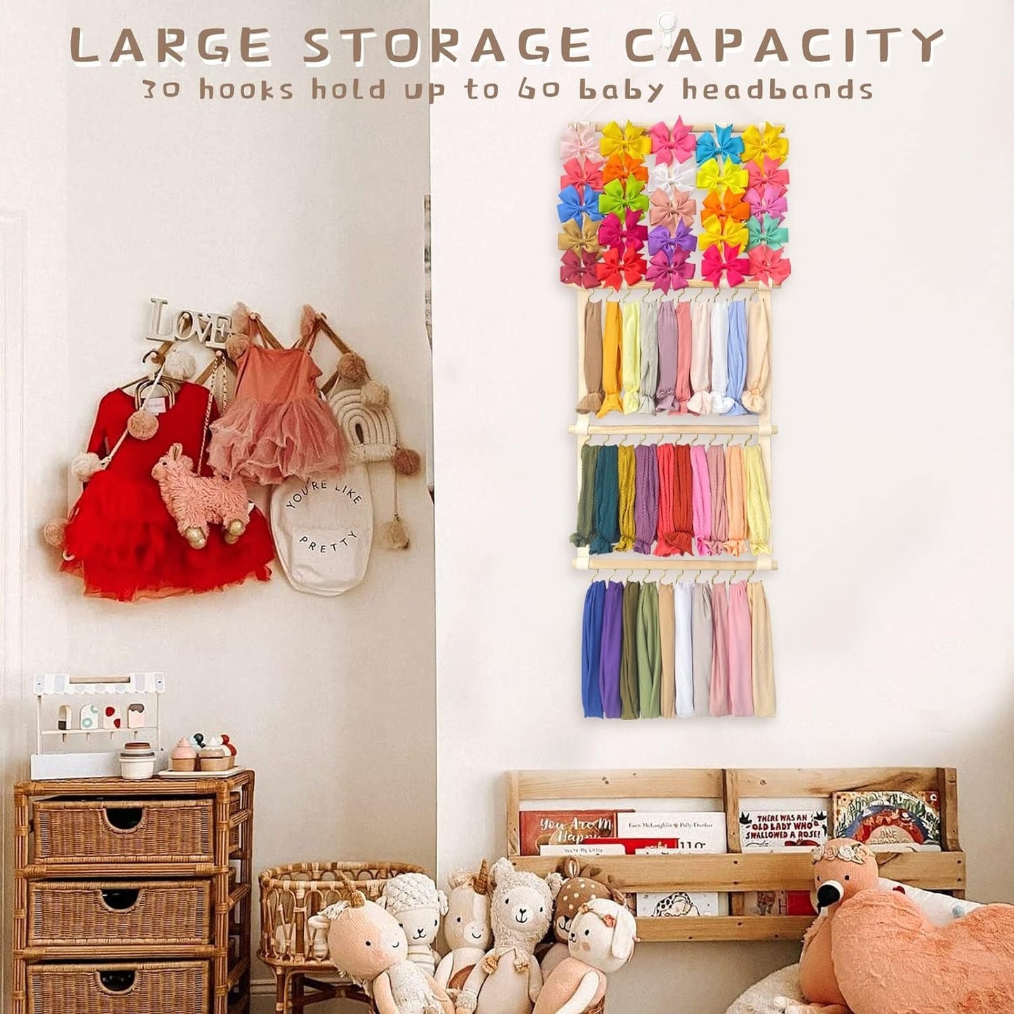 OAOLEER Baby Headband & Bow Holder for Girls Hair Bows, Hanging Baby Headbands Organizer Storage Newborn Headband Holder for Wall, Room, Doo