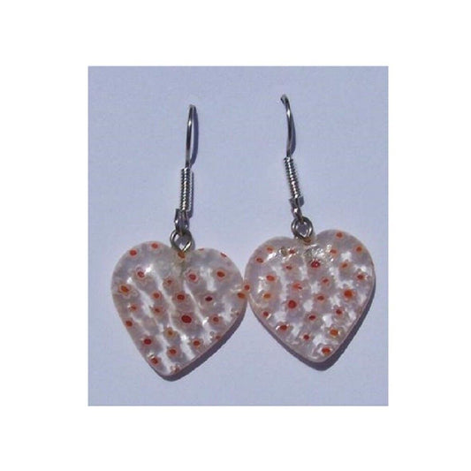 Earrings Heart White Pink Red Dots Sterling Hook 1" Long