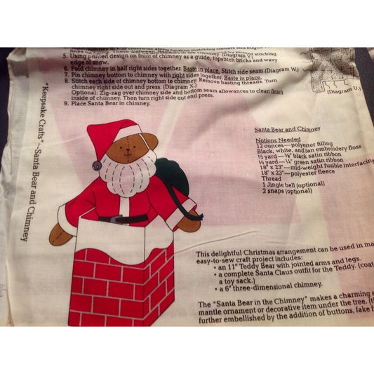 Material Fabric Christmas Santa Bear in Chimney Pattern Instructions