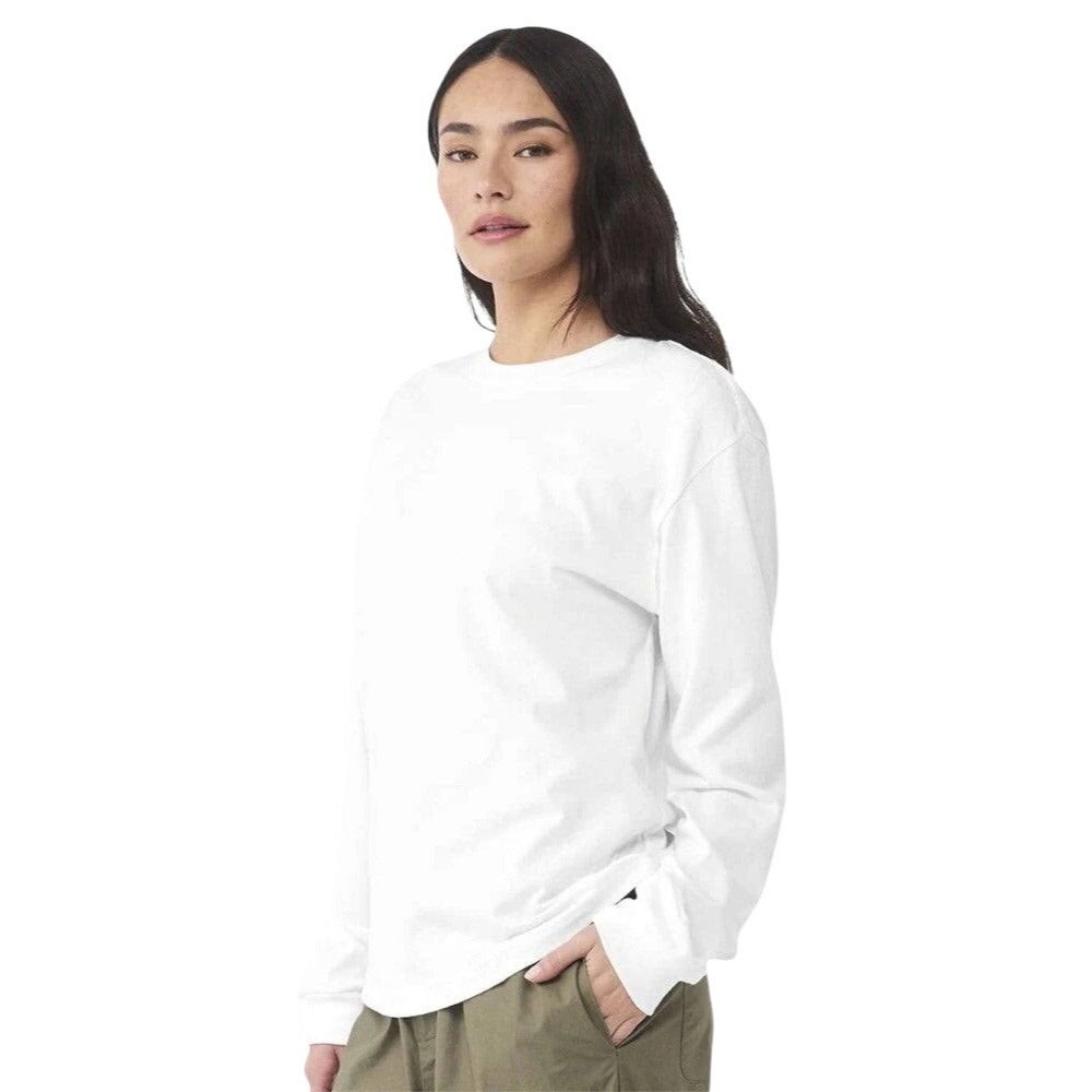 T-Shirt White  Long Sleeve Anvil 100% Cotton Size Large Comfort Fit