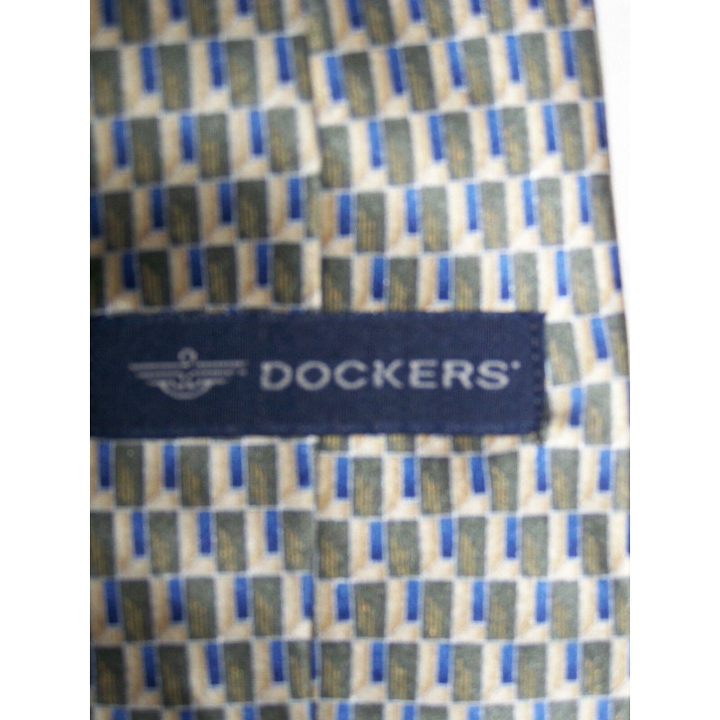 Tie Brown Blue Tan Geometric Design Dockers   Silk  58  " L   3 1/2 " W