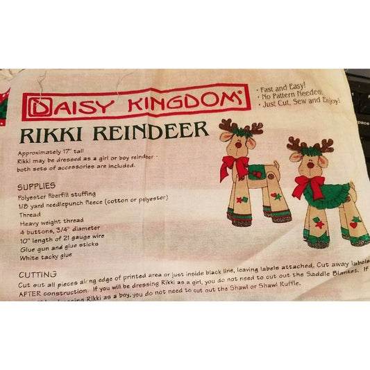 Craft Kit Rikki Reindeer Stuffed Animal Daisy Kingdom 1997 Instructions Printed