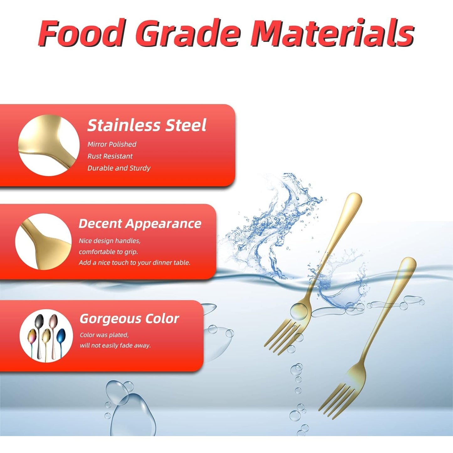 KITWare 24 Piece Gold Silverware Forks, Food Grade Stainless Steel Flatware Golden Dinner Forks 8 Inch Metal Forks Cutlery for Home Kitchen