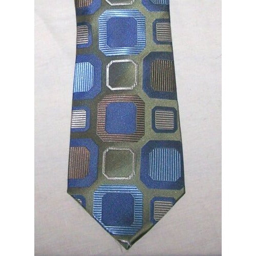 Tie Blue Green Brown Silk  Neck Tie John Ashford Brand  60 " Long  3 1/2"  Wide