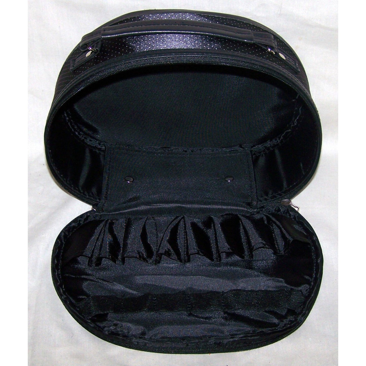 Cosmetic Case Black 10" by 7" Zip Front Handle Top Water Proof 8 Pocket Lipstick