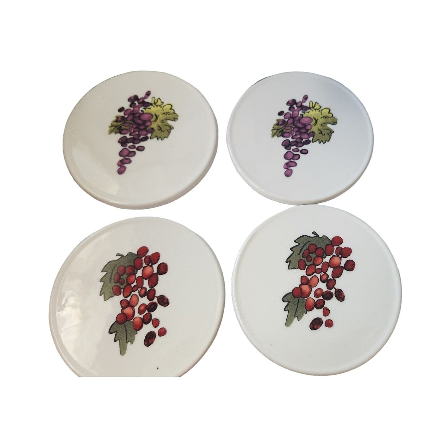 Coasters Wine Design Ceramic Rubber Feet 4" Round Grape Clusters Purple Red Ralph's Dolmite