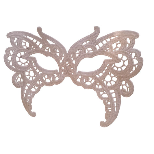 Embroidered Mardi Gras Mask 8 1/2 x 5 1/2  White Decorate Add stick Ribbons Jewels glitter Rinse in Water to make softer before you decorate