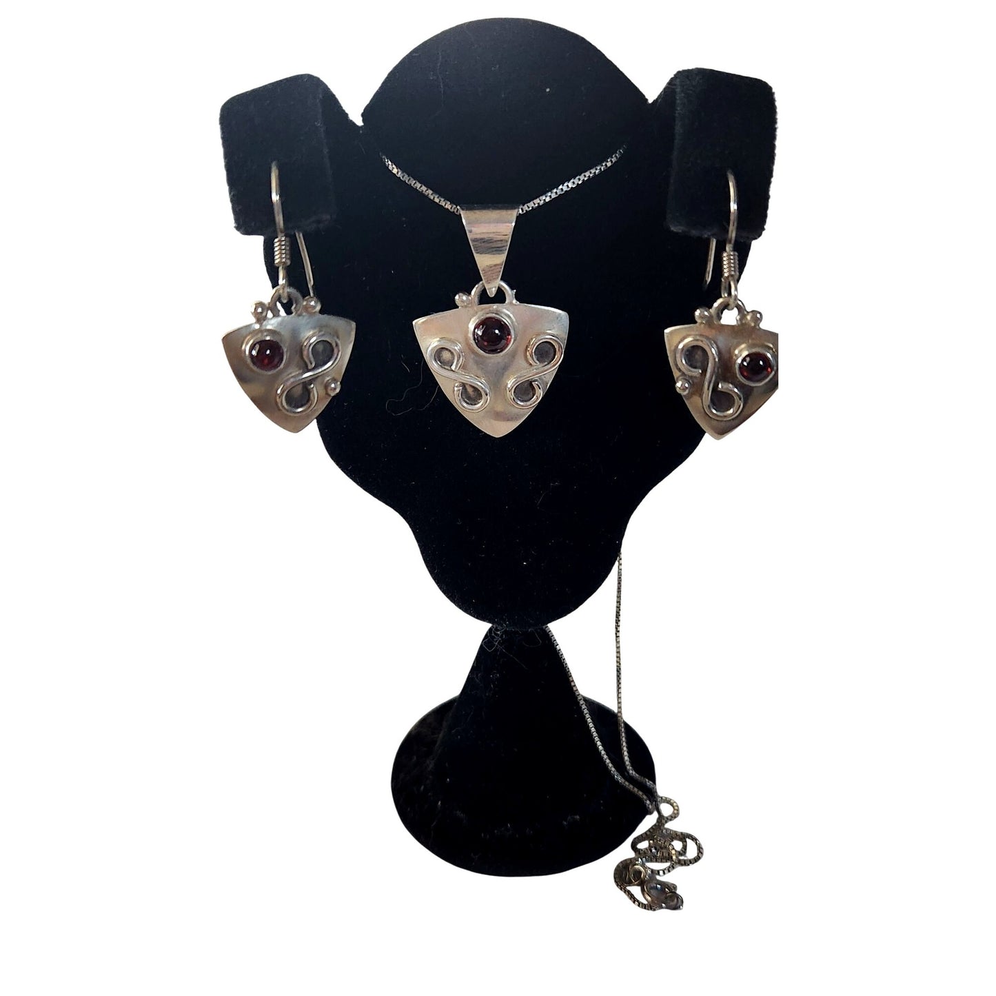 Necklace and Earrings  Silver Set Garnet 9.5 gr 16" Chain Silver Jerry & Fran Harr