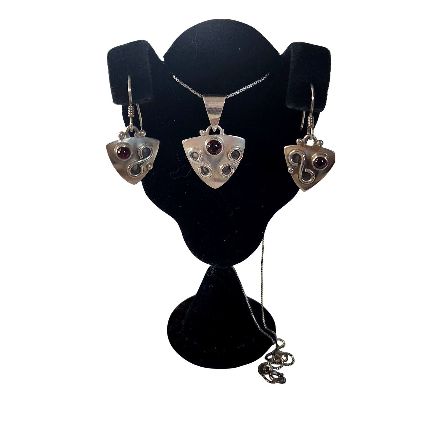 Necklace and Earrings  Silver Set Garnet 9.5 gr 16" Chain Silver Jerry & Fran Harr