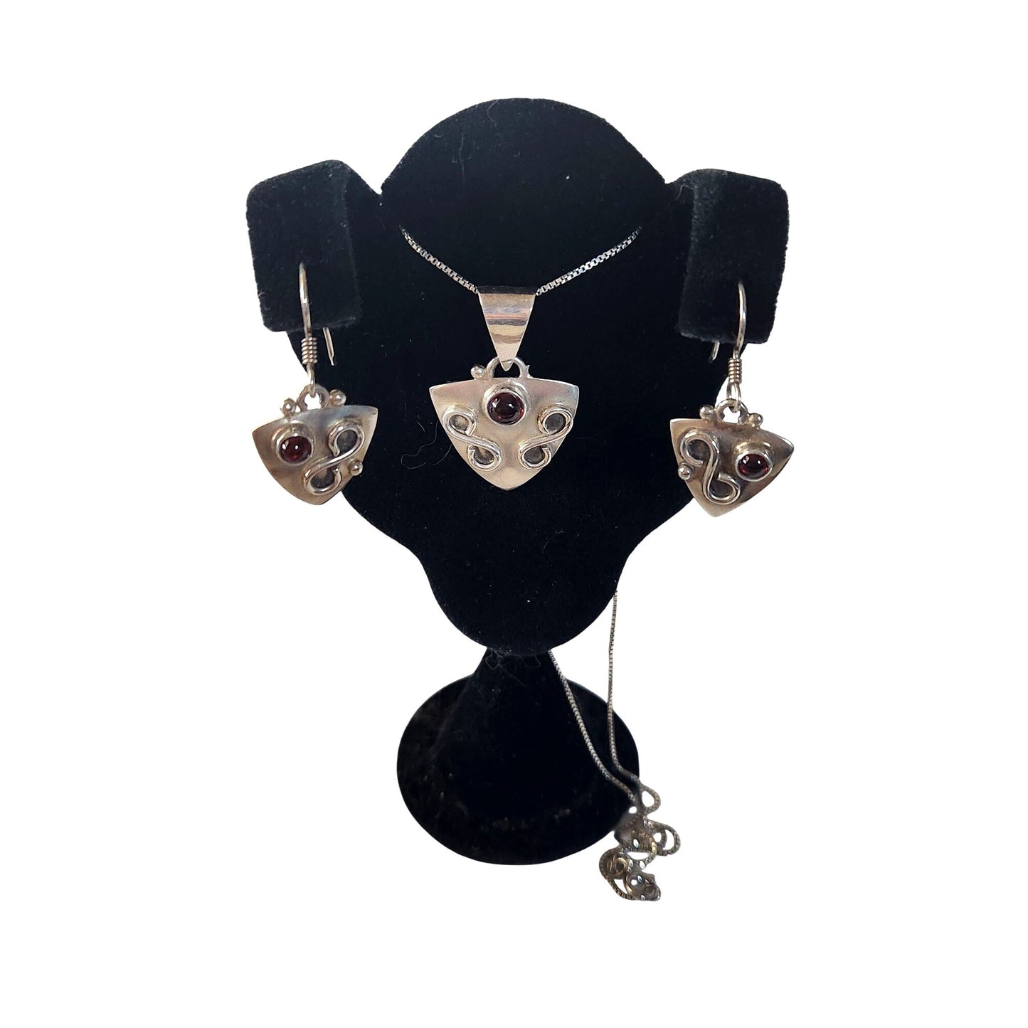 Necklace and Earrings  Silver Set Garnet 9.5 gr 16" Chain Silver Jerry & Fran Harr