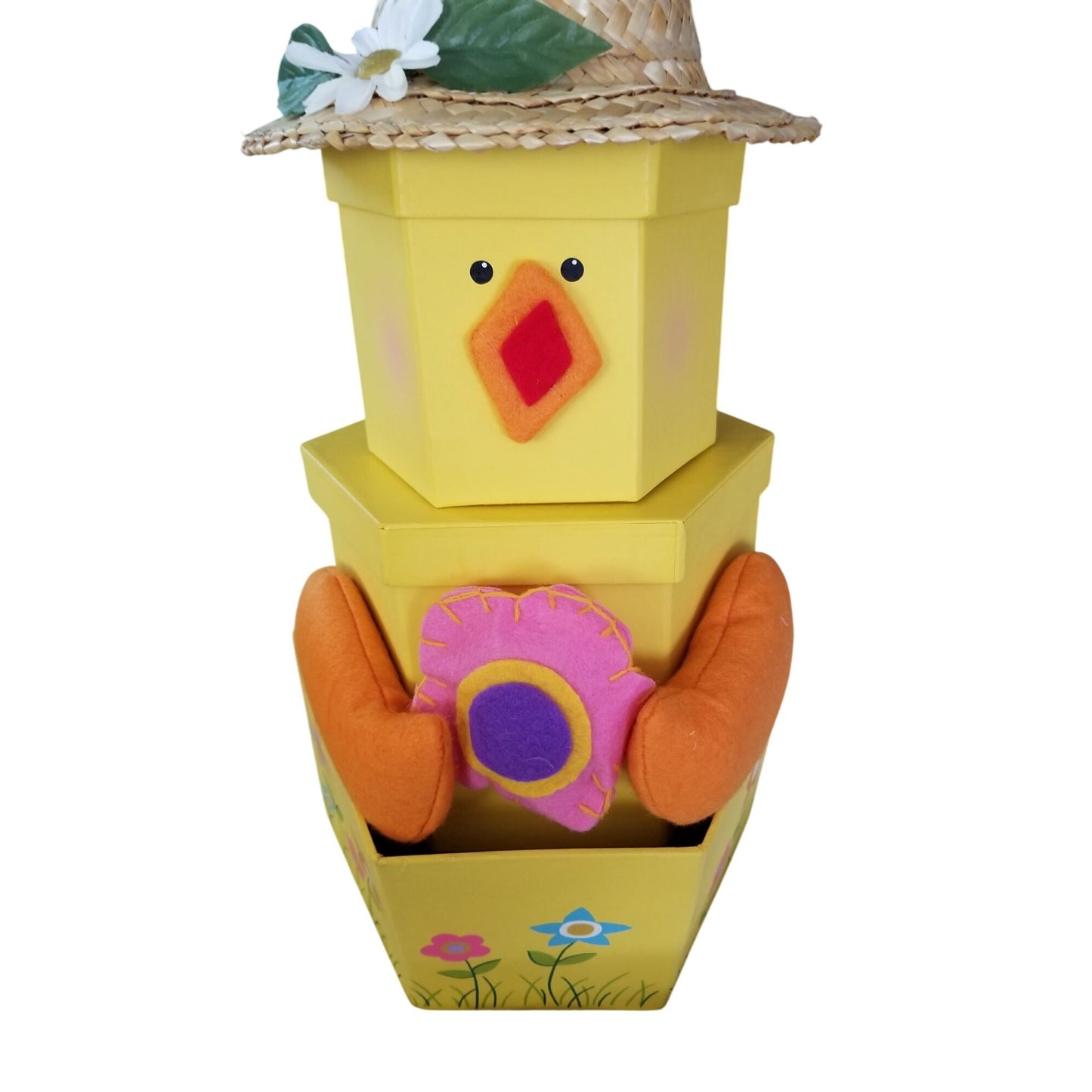 Easter Chicken  with Flower Hat  Wings 3 piece Box  20" Tall