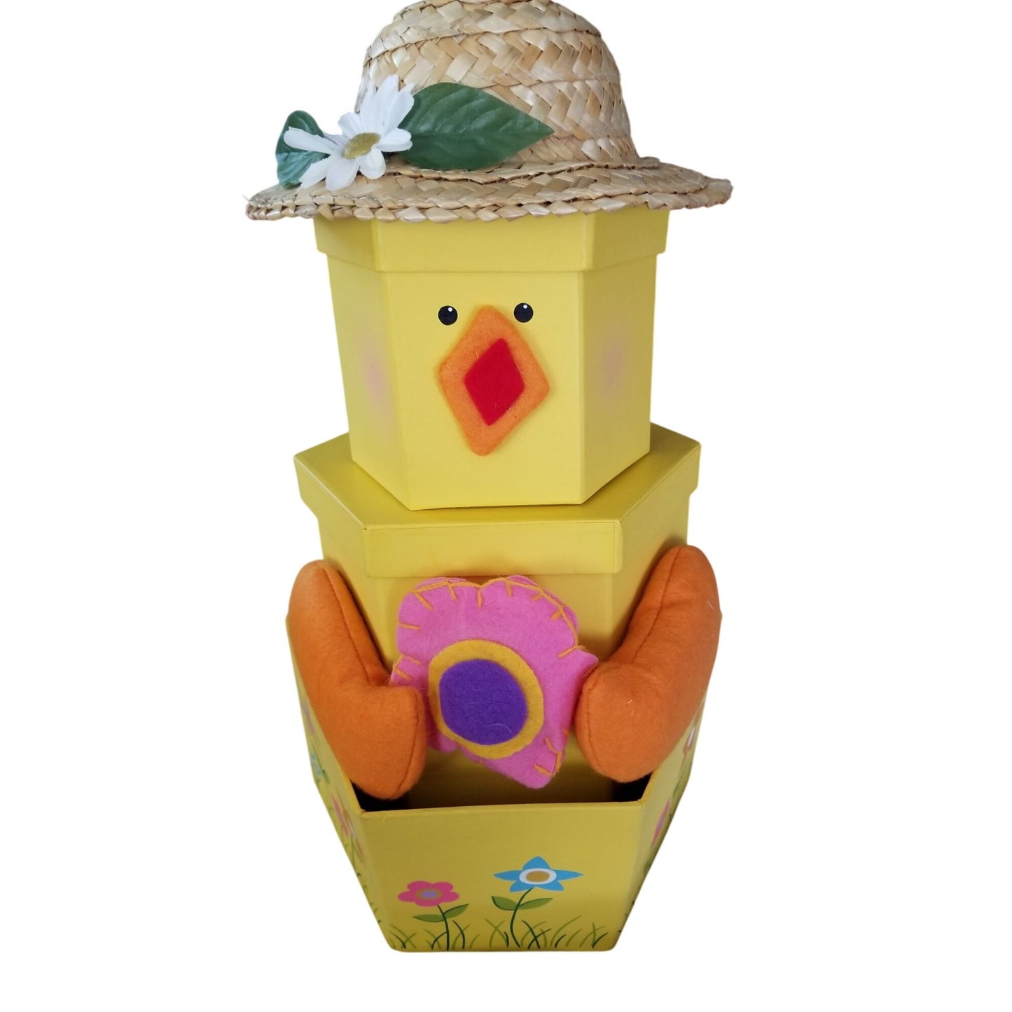 Easter Chicken  with Flower Hat  Wings 3 piece Box  20" Tall