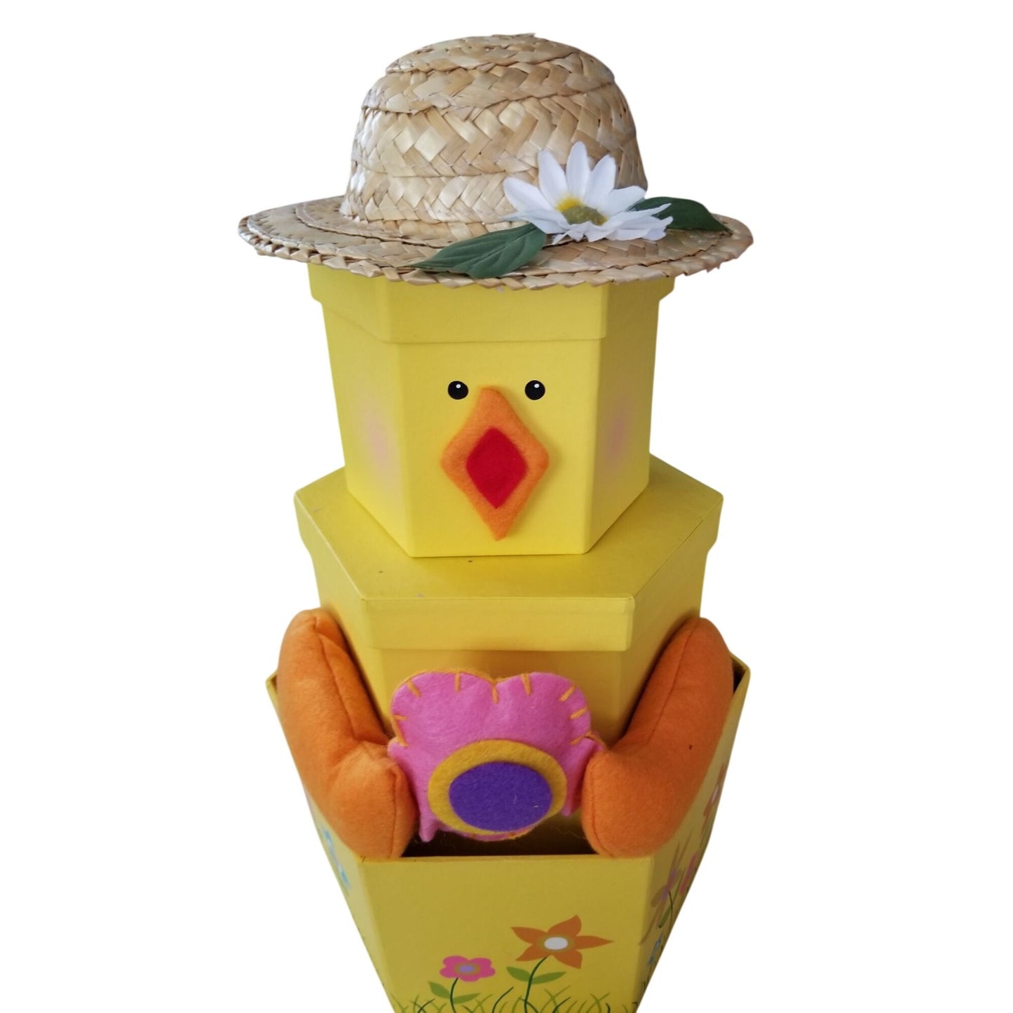 Easter Chicken  with Flower Hat  Wings 3 piece Box  20" Tall