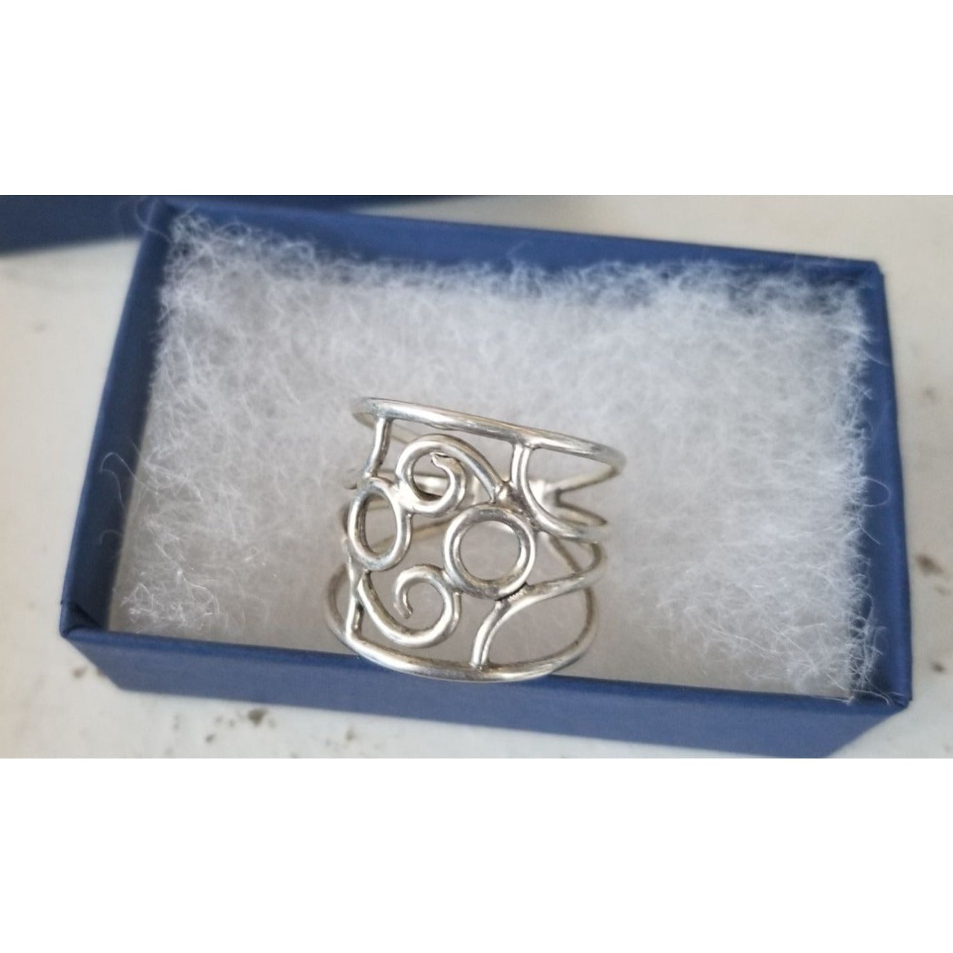 Ring Band  Silver Size 10  Swirl Circles 1" Handcrafted 5.4 gr  27 ct  Jerry Fran Harr