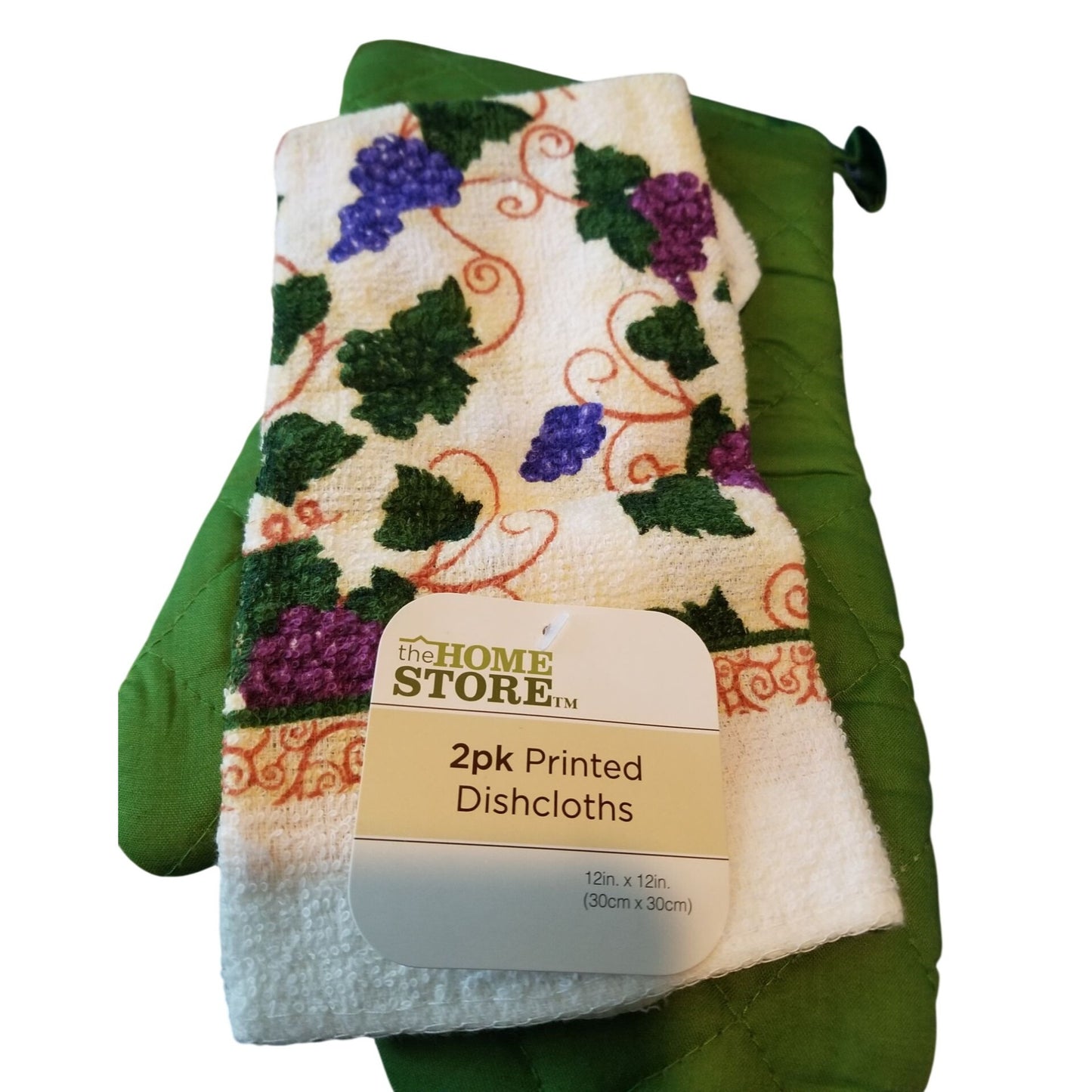 Kitchen Towel Grapes 4 piece 2 Dish Cloth Pot Holder 2 White Grape Towels