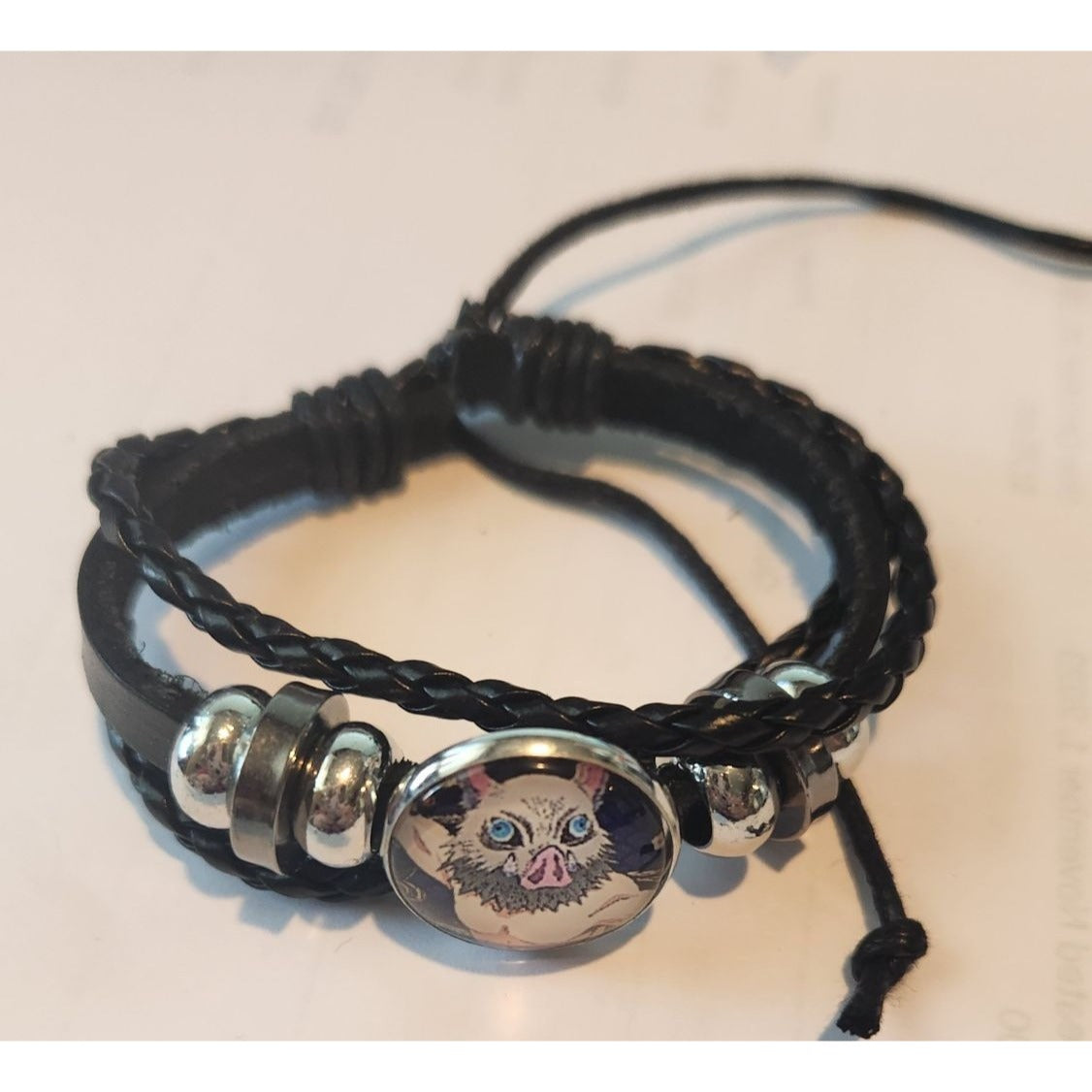6 pcs Slayer Leather Braided Bracelet Anime Wristband Cosplay Jewelry Glass Gemstone Gifts Slider Adjustable