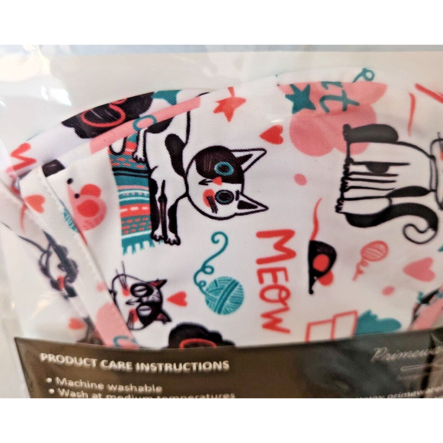 Primeware Mask Cats Meow Design Adult 2 pack 2 layers 100 % Polyester Washable