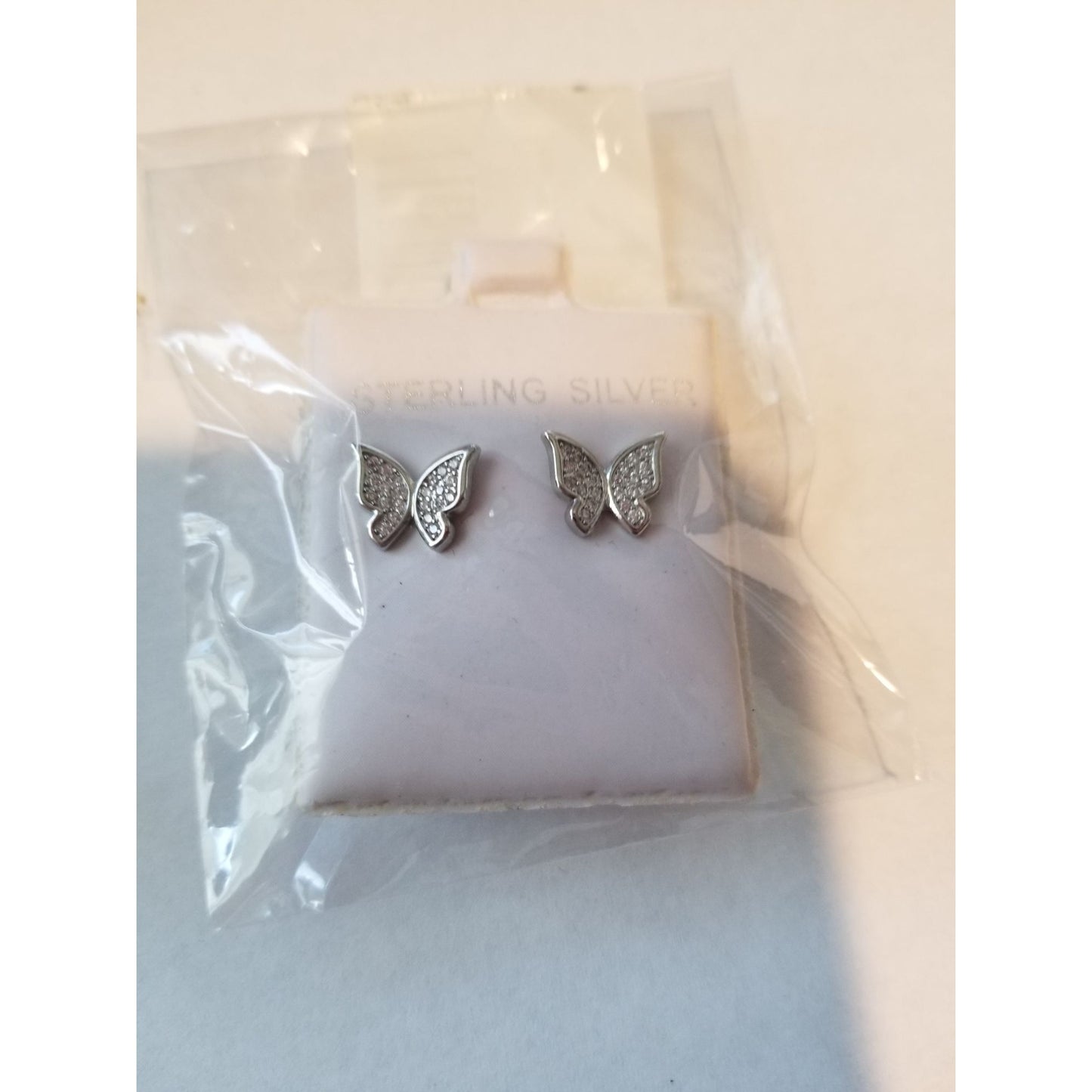 Earrings Butterfly's Cubic Zirconia 925 Sterling Silver  1" x 1"