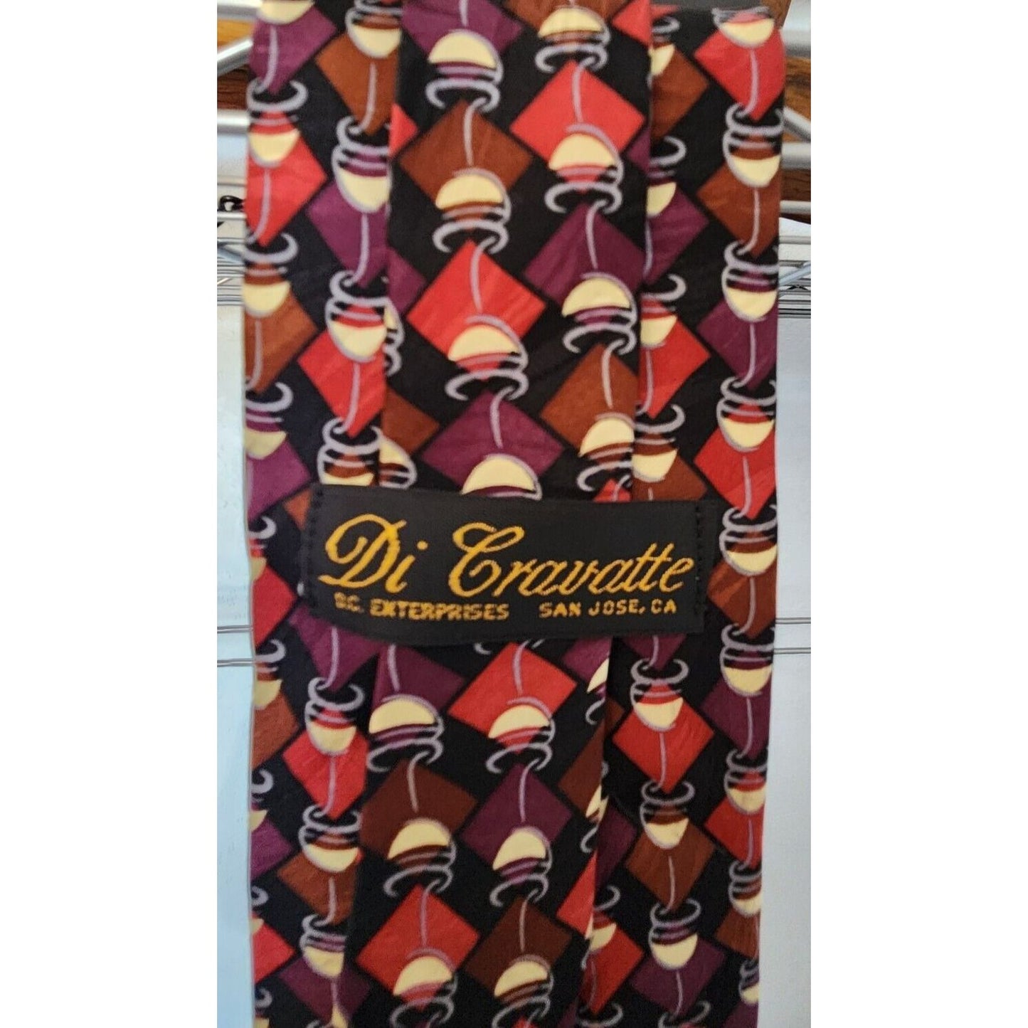 Silk Tie Brand Di Cravatte Stacked Wine Glasses Tiles 56" x 4"  100% Silk