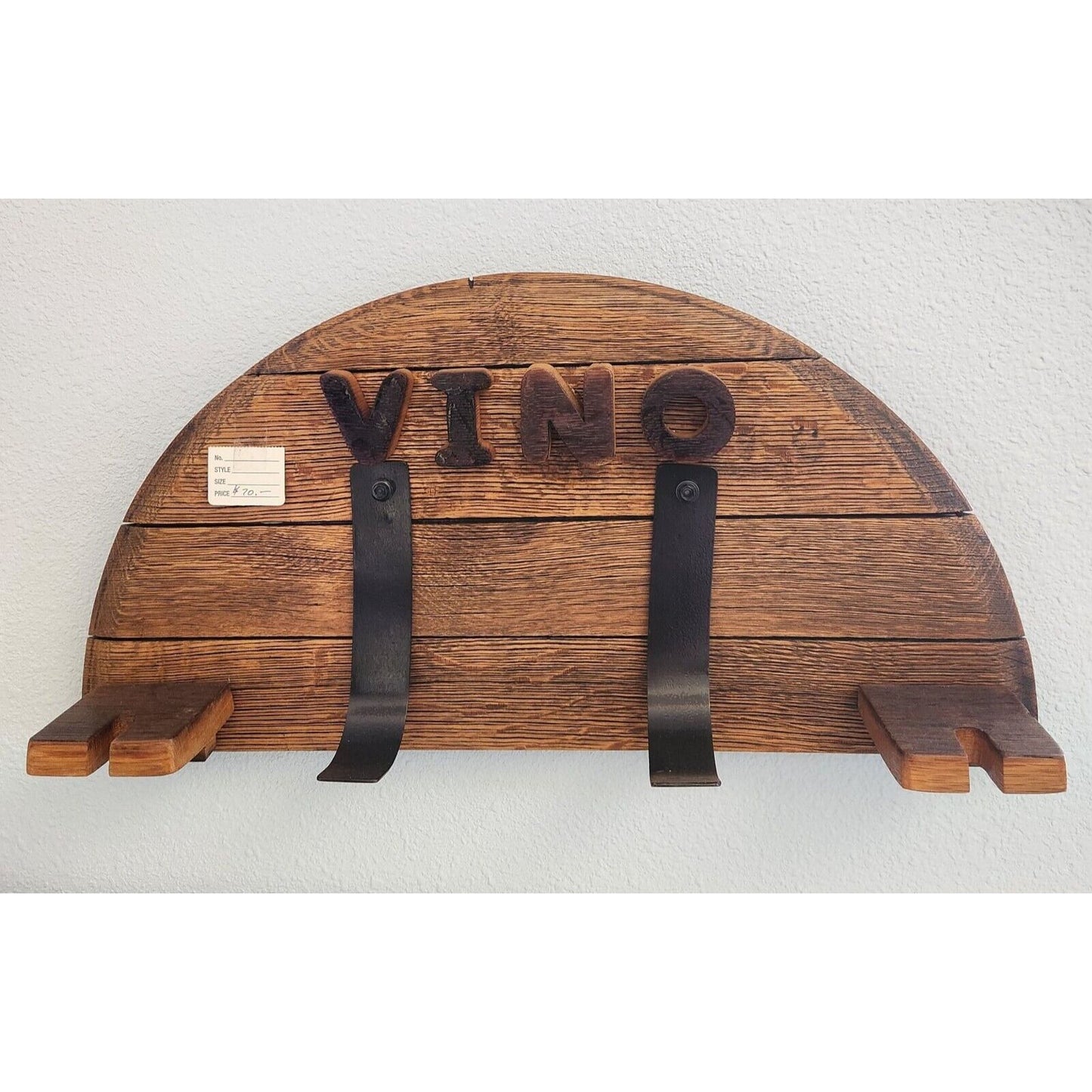 Wood Wine Bottle Holder 1 Bottle Says " Vino" Made from Wine Barrel Stave Ring