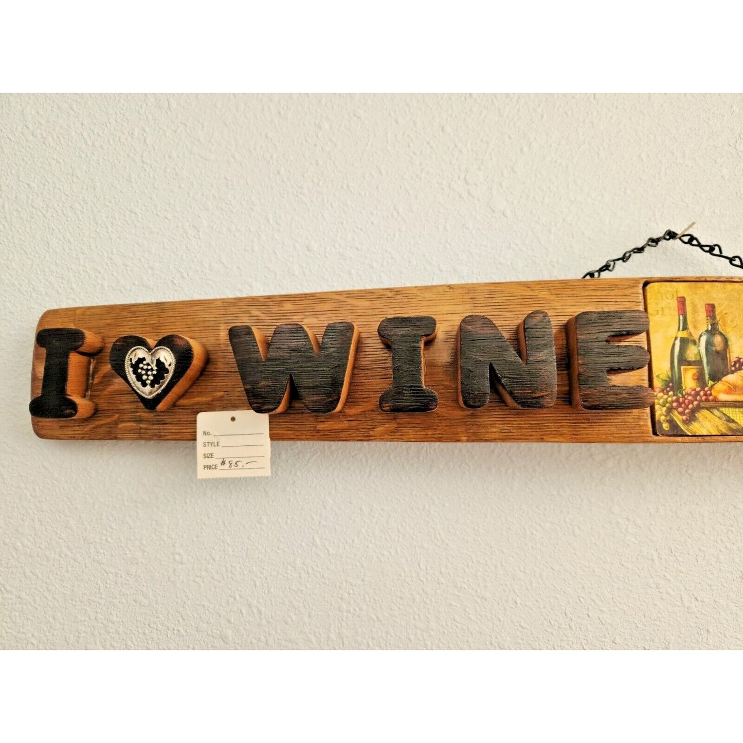 Wood Sign Wine Stave says "I  Love Wine Country", Letters Heart Cut from Stave